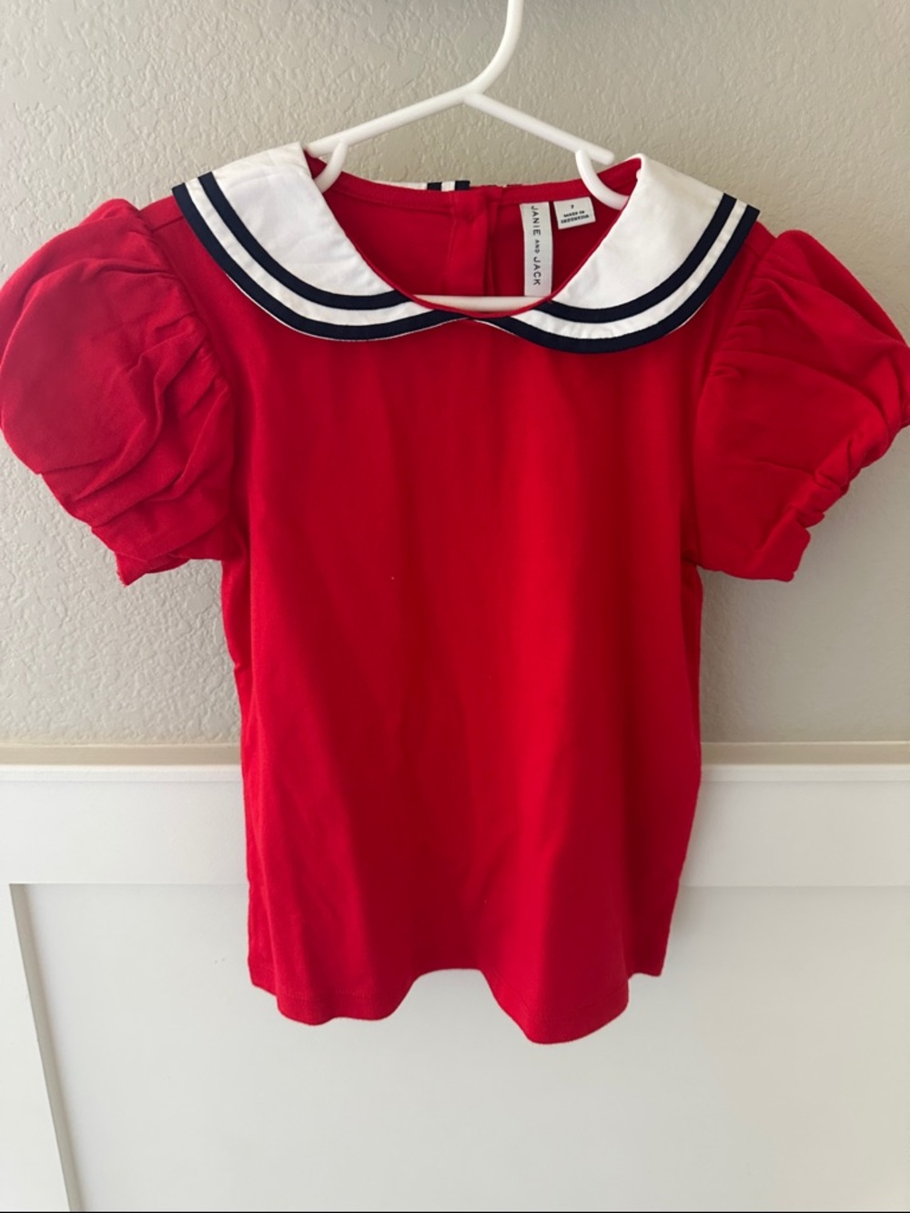 Janie and Jack Red Sailor-Collar Puff-Sleeve Top Size 7